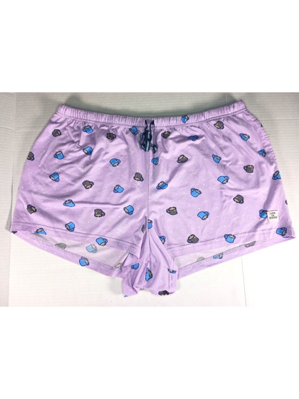 Life Is Good Sleep Sz XXL Purple Coffee Cup Mug Sleep Shorts Pajama PJ Bottoms